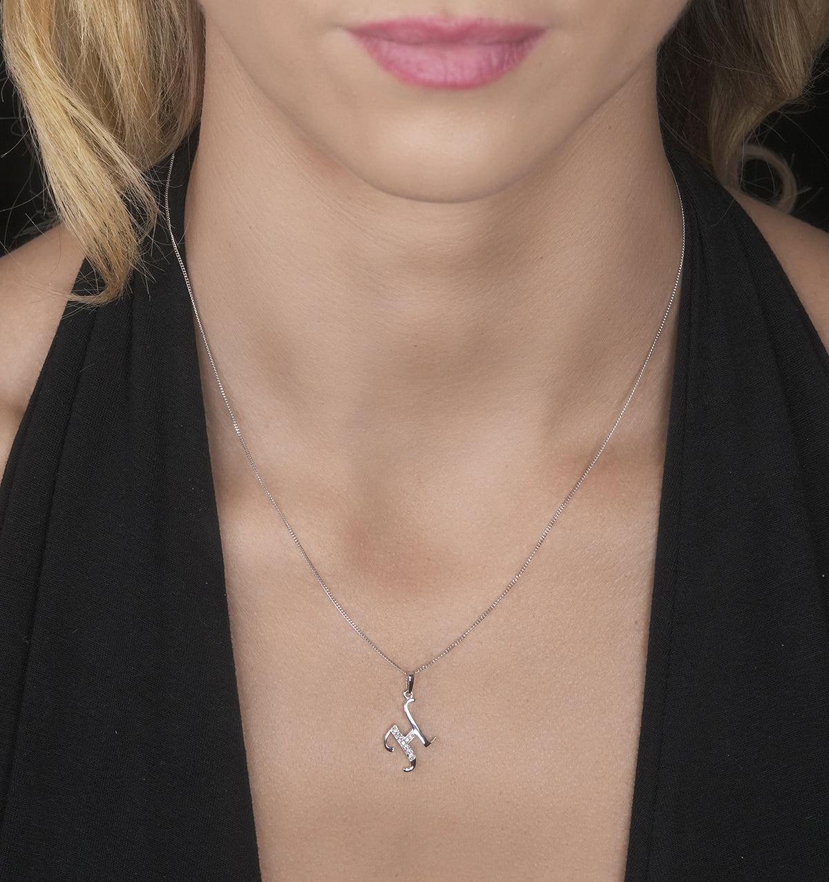 925 Silver Lab Diamond Initial 'H' Necklace 0.05ct